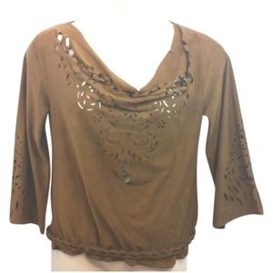SATRINSHA LASERCUT DETAIL BROWN STRETCHY TOP